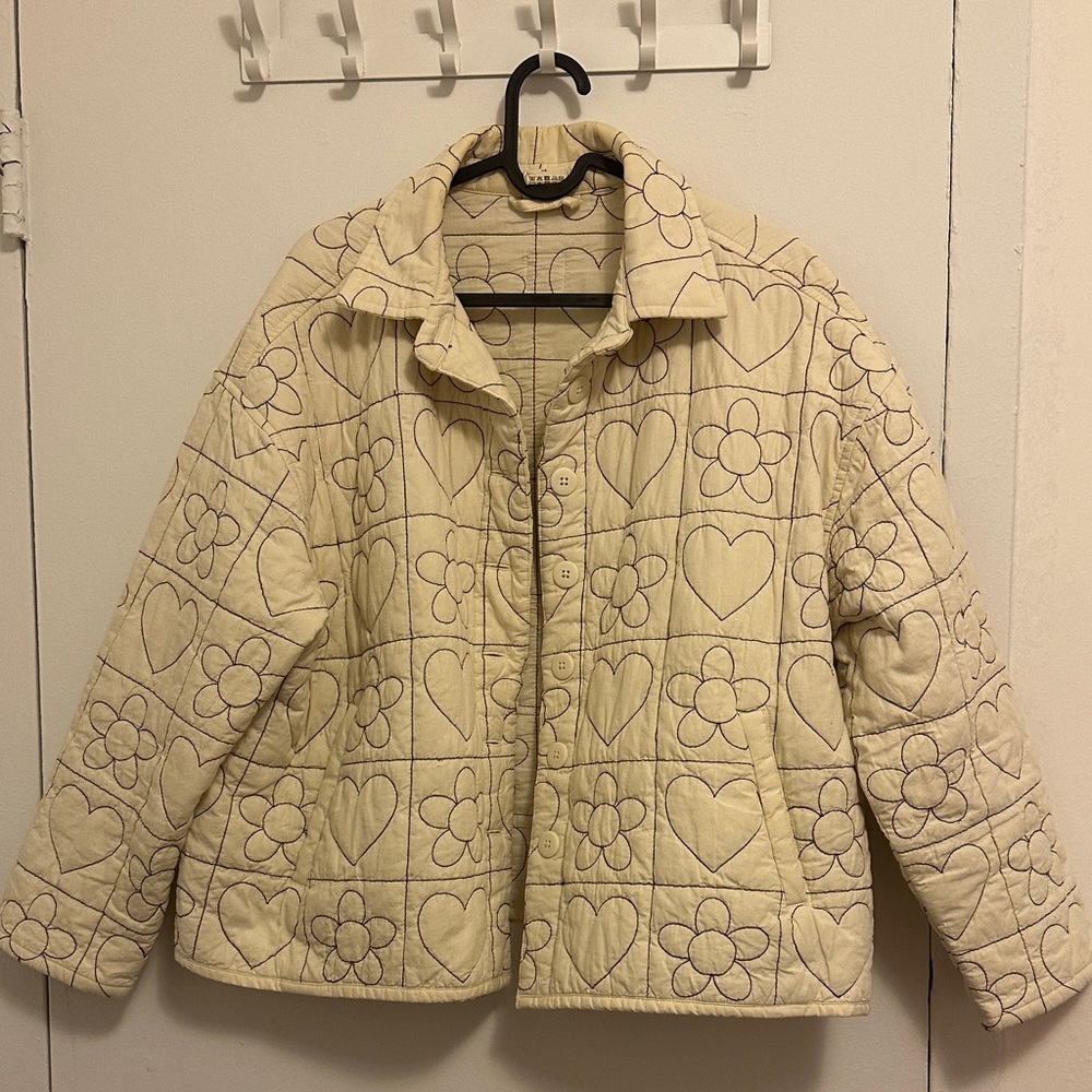 Lucy & Yak Cream Quilted Jacket with Heart and Flower Design